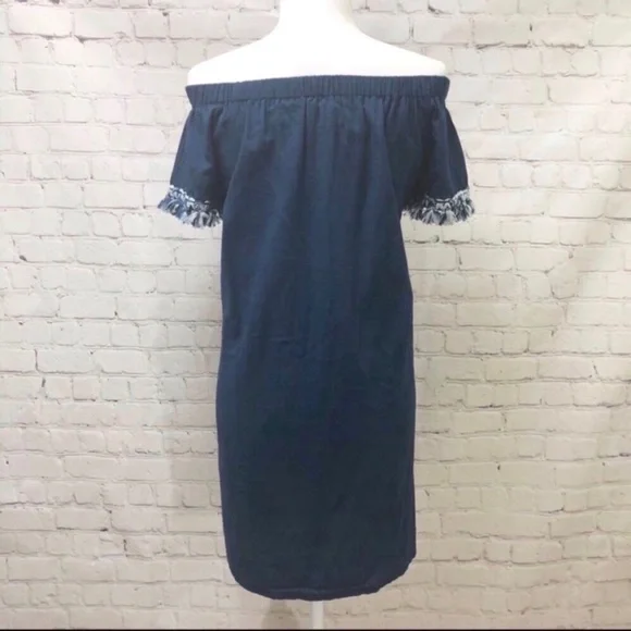 Buckley K Tala Off The Shoulder Dress Blue Fringe Size Medium - Picture 3 of 7